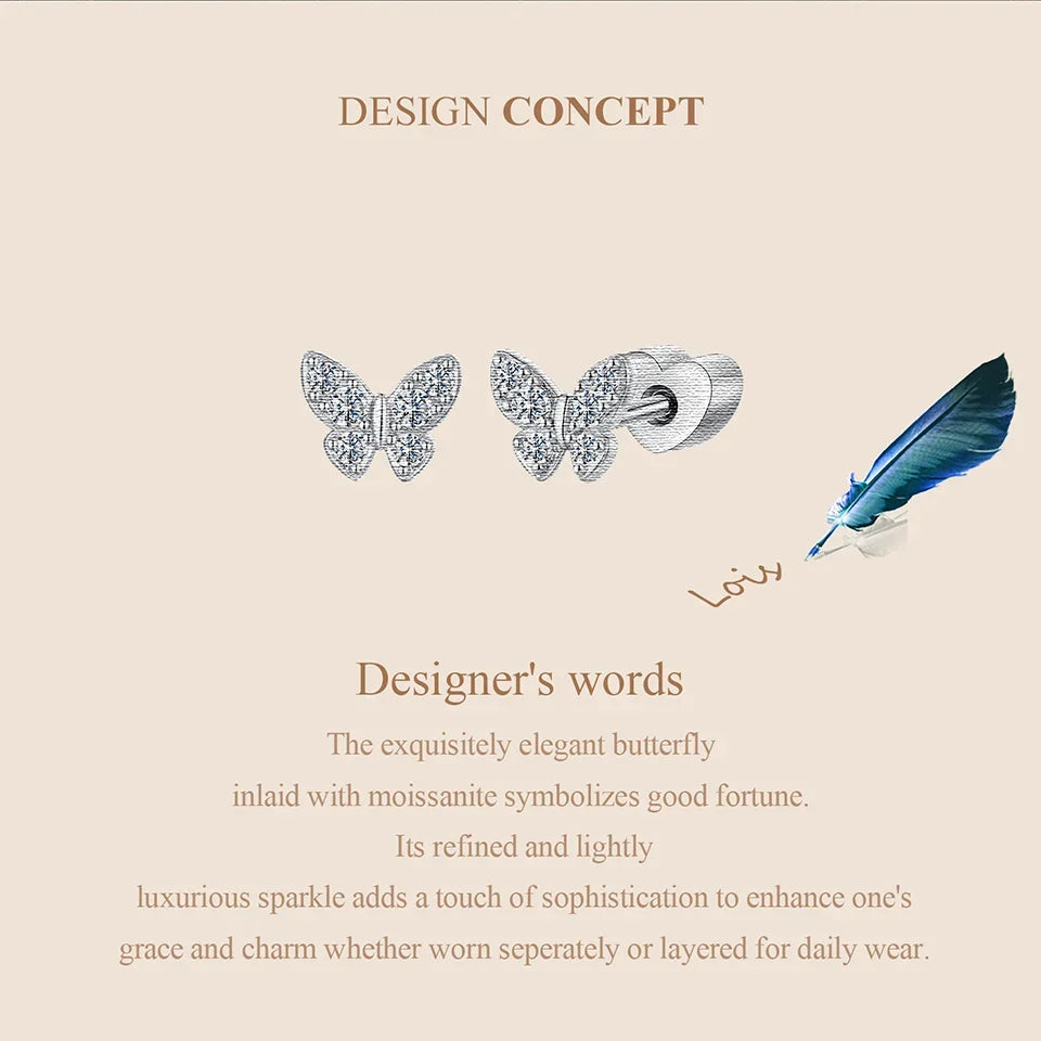 Moissanit Schmetterling Kleeblatt Ohrstecker 925er Silber Diamantschliff Hochzeitsgeschenk