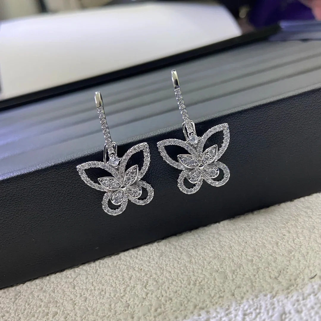 Moissanite Butterfly Drop Earrings 925 Sterling Silver Luxury Sparkling Gift