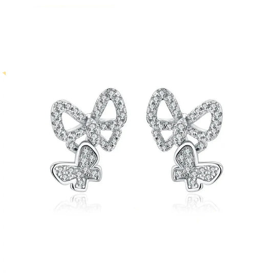 Moissanite Butterfly Stud Earrings 925 Sterling Silver Sparkle Wedding Jewelry