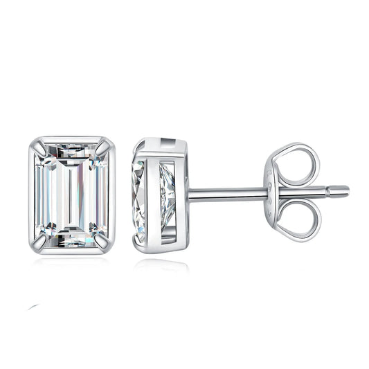Moissanite D Color 1.6ct Pair Emerald Cut 925 Sterling Silver Stud Earrings