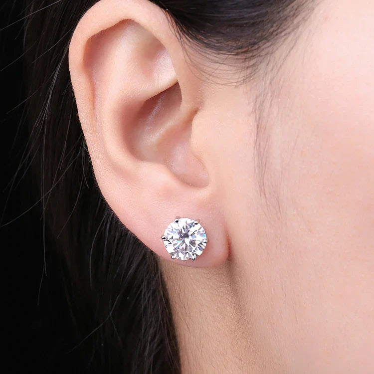 Moissanite D Color Round Solitaire Stud Earrings 0.6-6ct Sterling Silver
