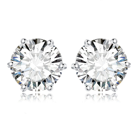Boucles d'oreilles solitaires rondes en moissanite de couleur D 0,6-6 carats en argent sterling