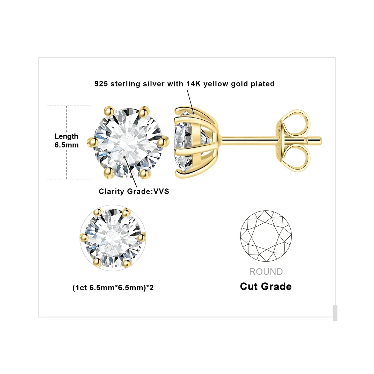 Moissanite D Color Round Solitaire Stud Earrings 0.6-6ct Sterling Silver