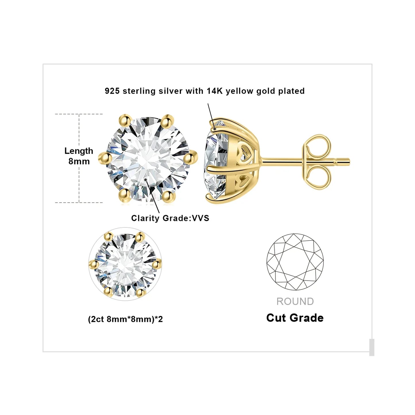 Moissanite D Color Round Solitaire Stud Earrings 0.6-6ct Sterling Silver