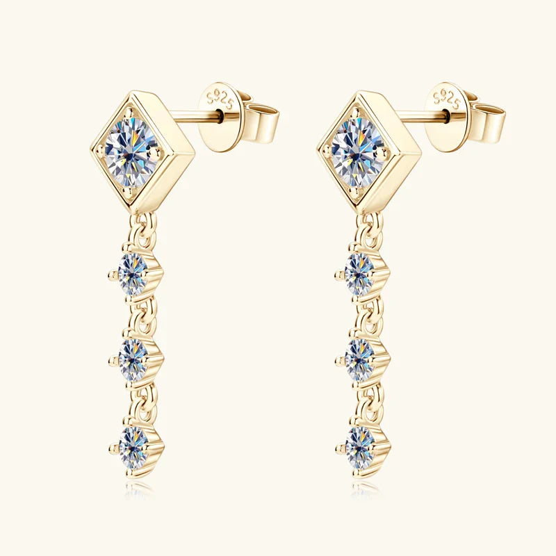 Boucles d'oreilles pendantes en moissanite rondes taille complète solitaire en argent sterling 925