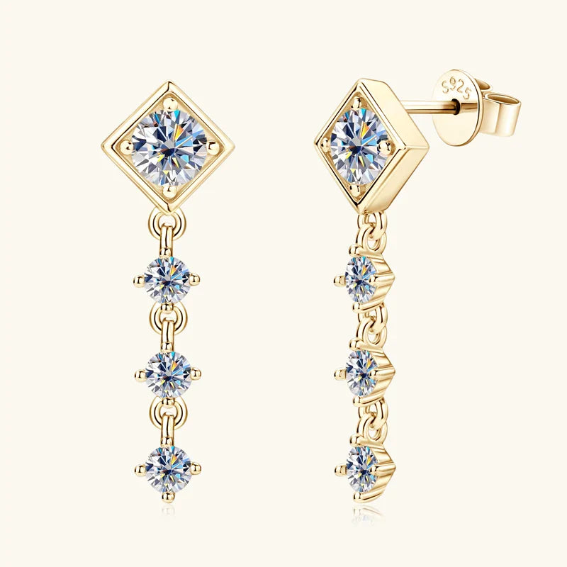 Boucles d'oreilles pendantes en moissanite rondes taille complète solitaire en argent sterling 925