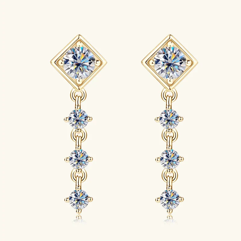 Boucles d'oreilles pendantes en moissanite rondes taille complète solitaire en argent sterling 925