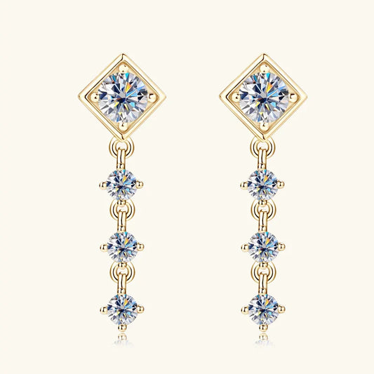 Moissanite Drop Earrings Round D Full Cut Solitaire 925 Sterling Silver