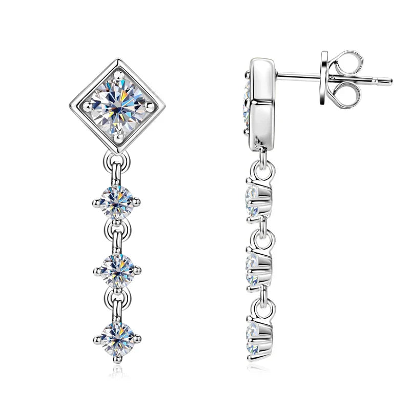 Boucles d'oreilles pendantes en moissanite rondes taille complète solitaire en argent sterling 925