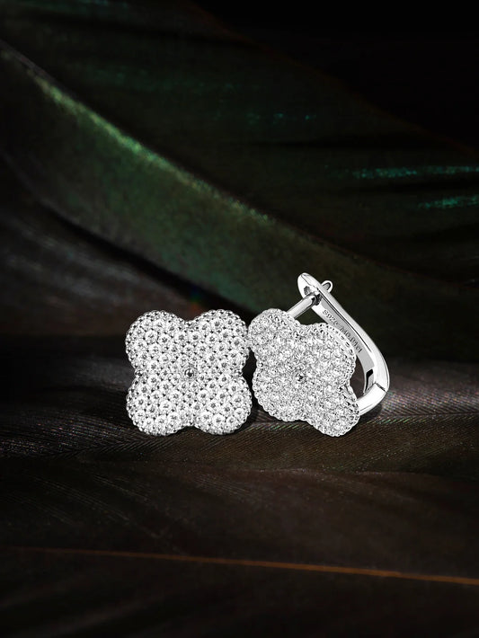 Moissanite Four-Leaf Clover Clip Earrings 925 Sterling Silver Women Studs
