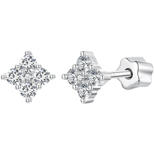 Moissanite Four-Leaf Clover Stud Earrings 925 Silver Screw Back Mom Gift