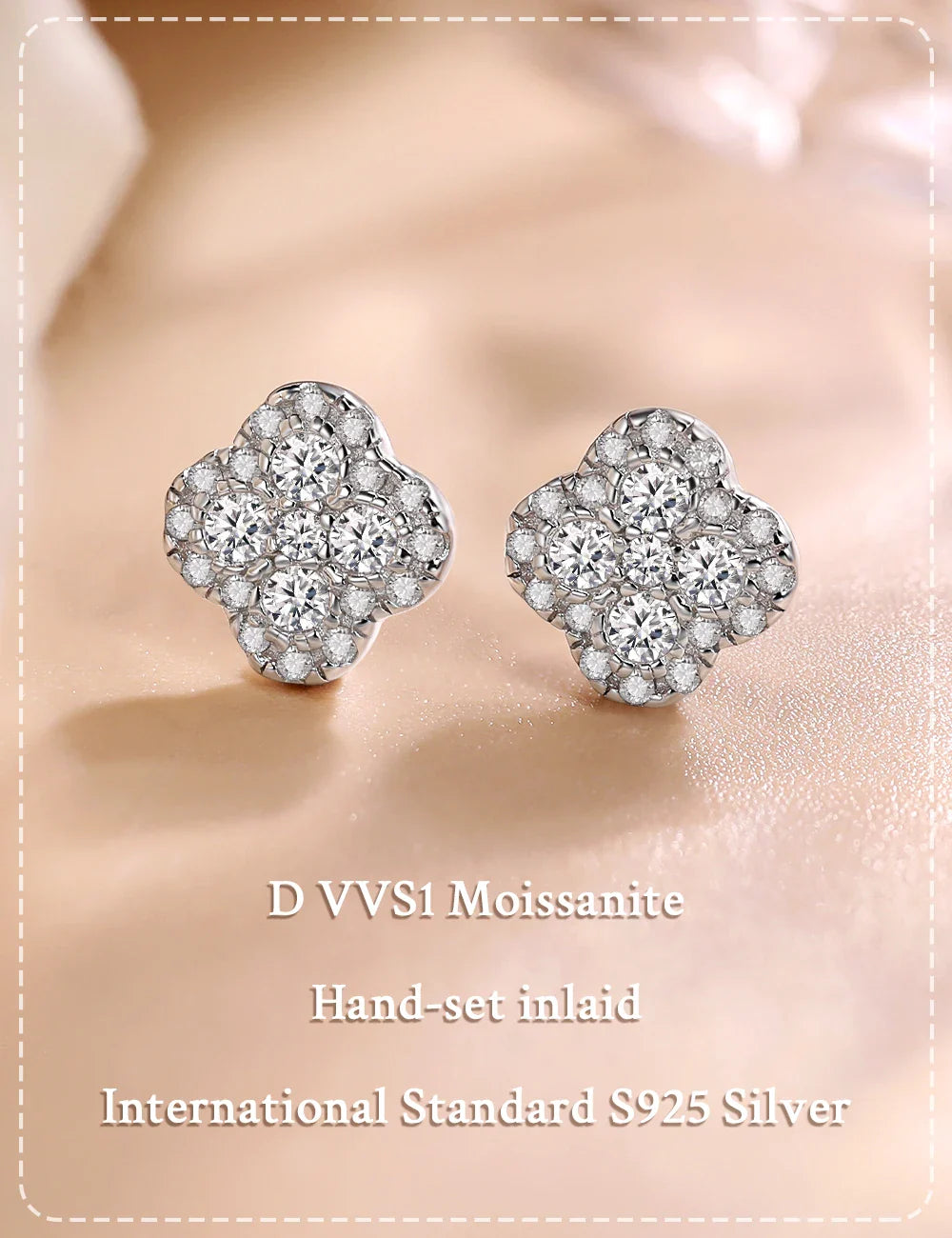 Moissanit Kleeblatt Ohrstecker S925 Sterlingsilber Damengeschenk