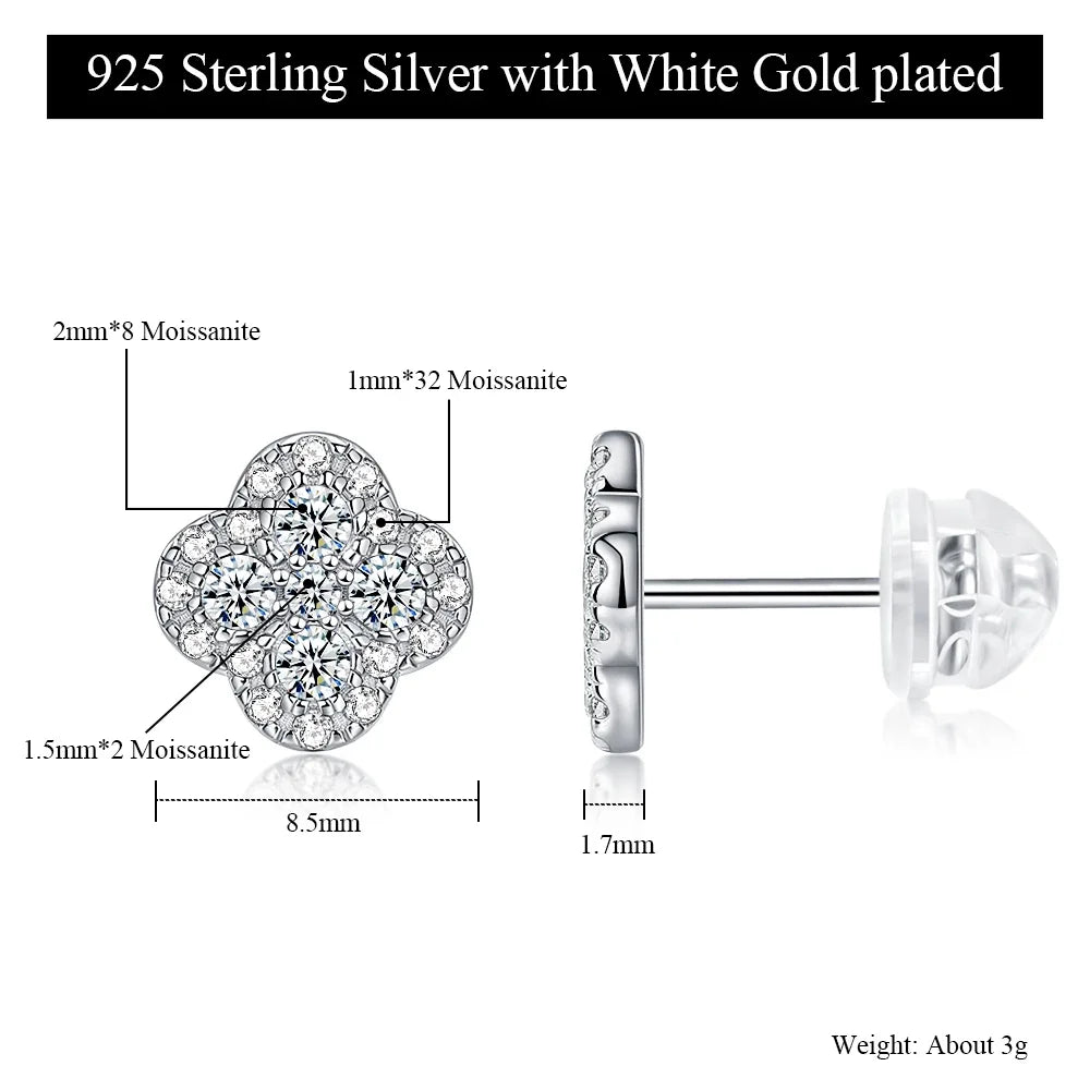 Moissanit Kleeblatt Ohrstecker S925 Sterlingsilber Damengeschenk