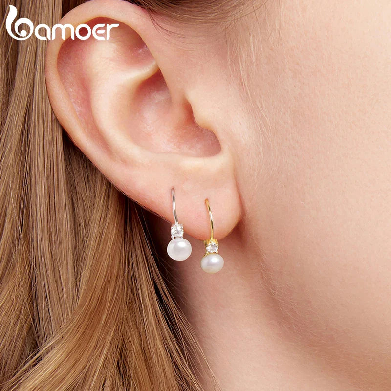 Moissanit Süßwasserperlen Drop Ohrringe 925 Sterling Silber Rundschliff Dangle
