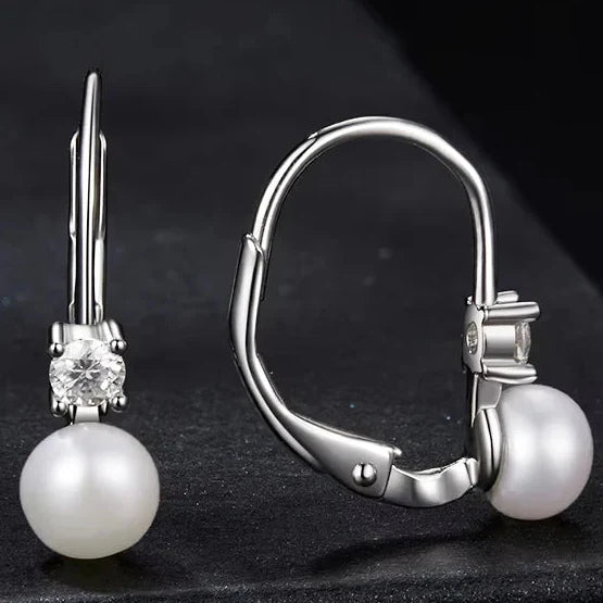 Moissanit Süßwasserperlen Drop Ohrringe 925 Sterling Silber Rundschliff Dangle