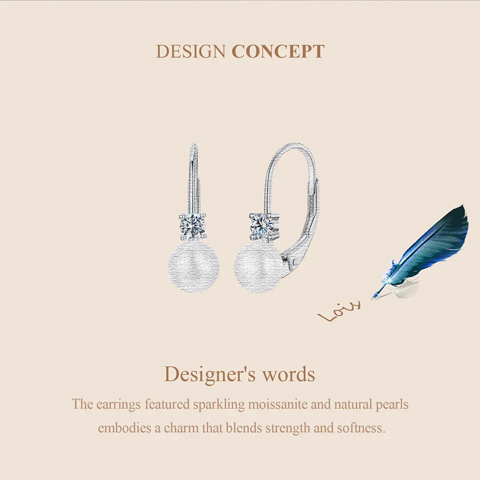 Moissanit Süßwasserperlen Drop Ohrringe 925 Sterling Silber Rundschliff Dangle