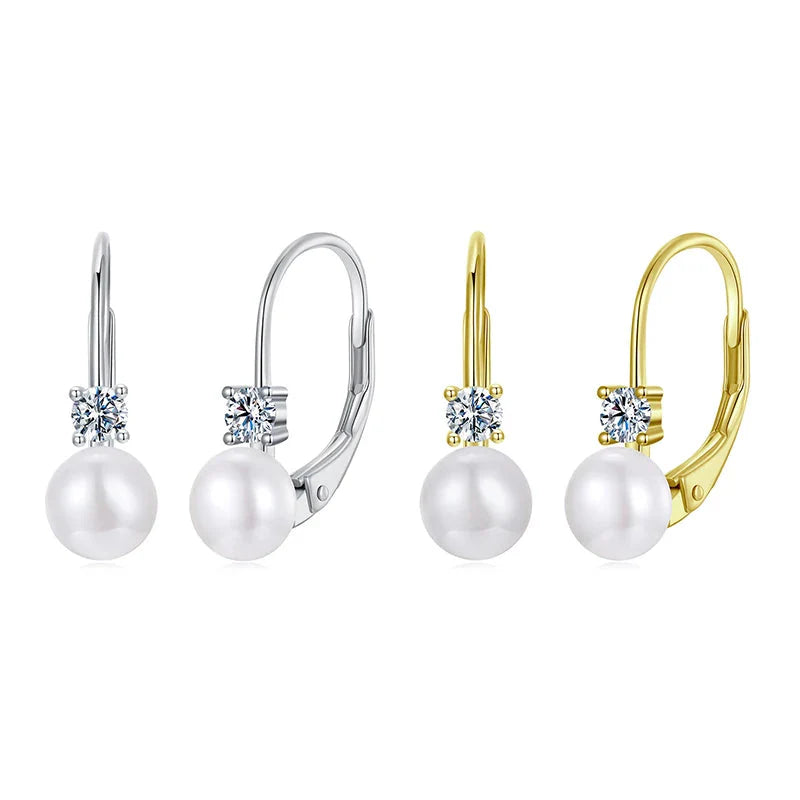 Moissanit Süßwasserperlen Drop Ohrringe 925 Sterling Silber Rundschliff Dangle