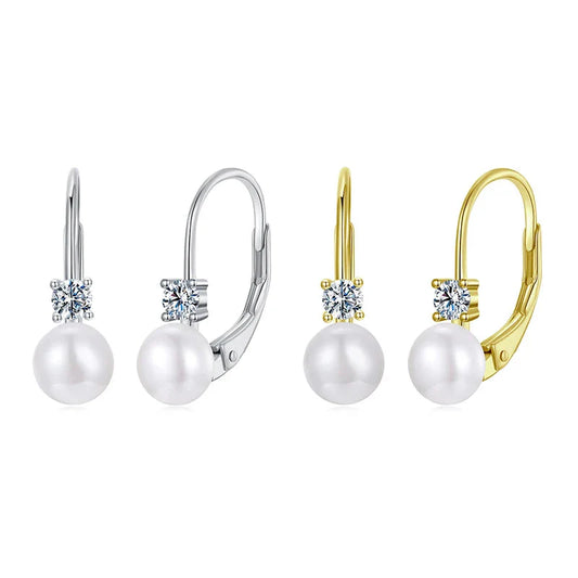 Moissanit Süßwasserperlen Drop Ohrringe 925 Sterling Silber Rundschliff Dangle