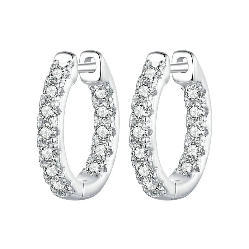 Boucles d'oreilles créoles en moissanite plaquées or, en argent sterling 925, couleur D, rondes, hypoallergéniques