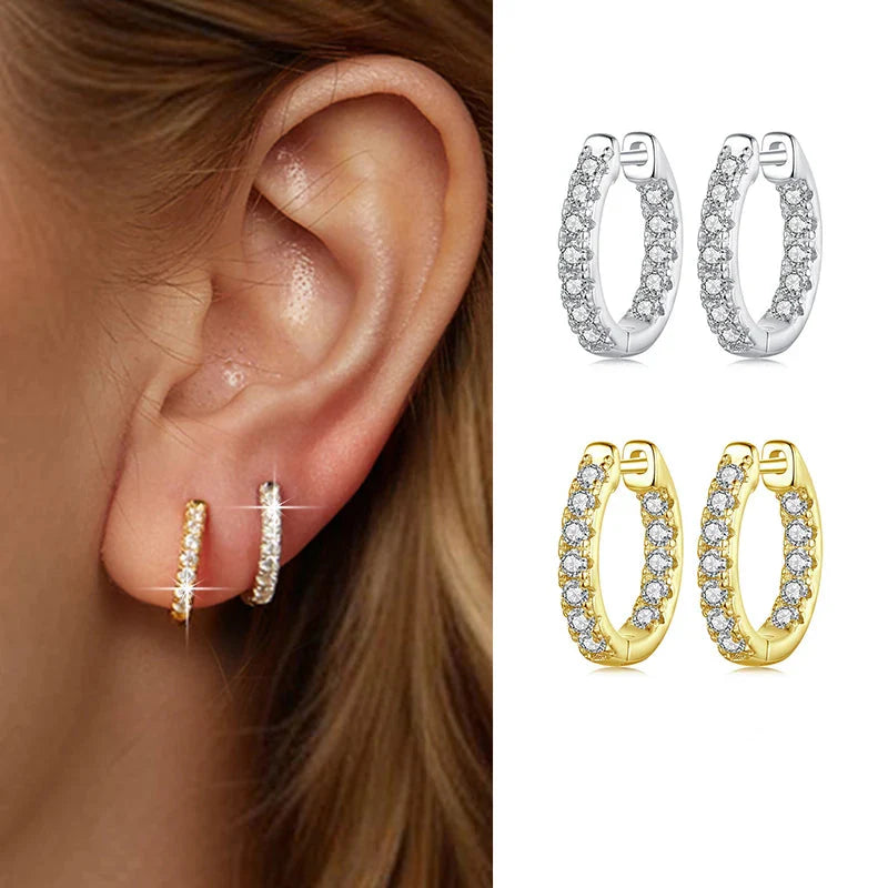 Boucles d'oreilles créoles en moissanite plaquées or, en argent sterling 925, couleur D, rondes, hypoallergéniques