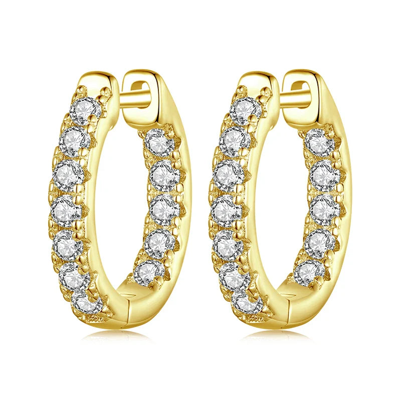 Boucles d'oreilles créoles en moissanite plaquées or, en argent sterling 925, couleur D, rondes, hypoallergéniques