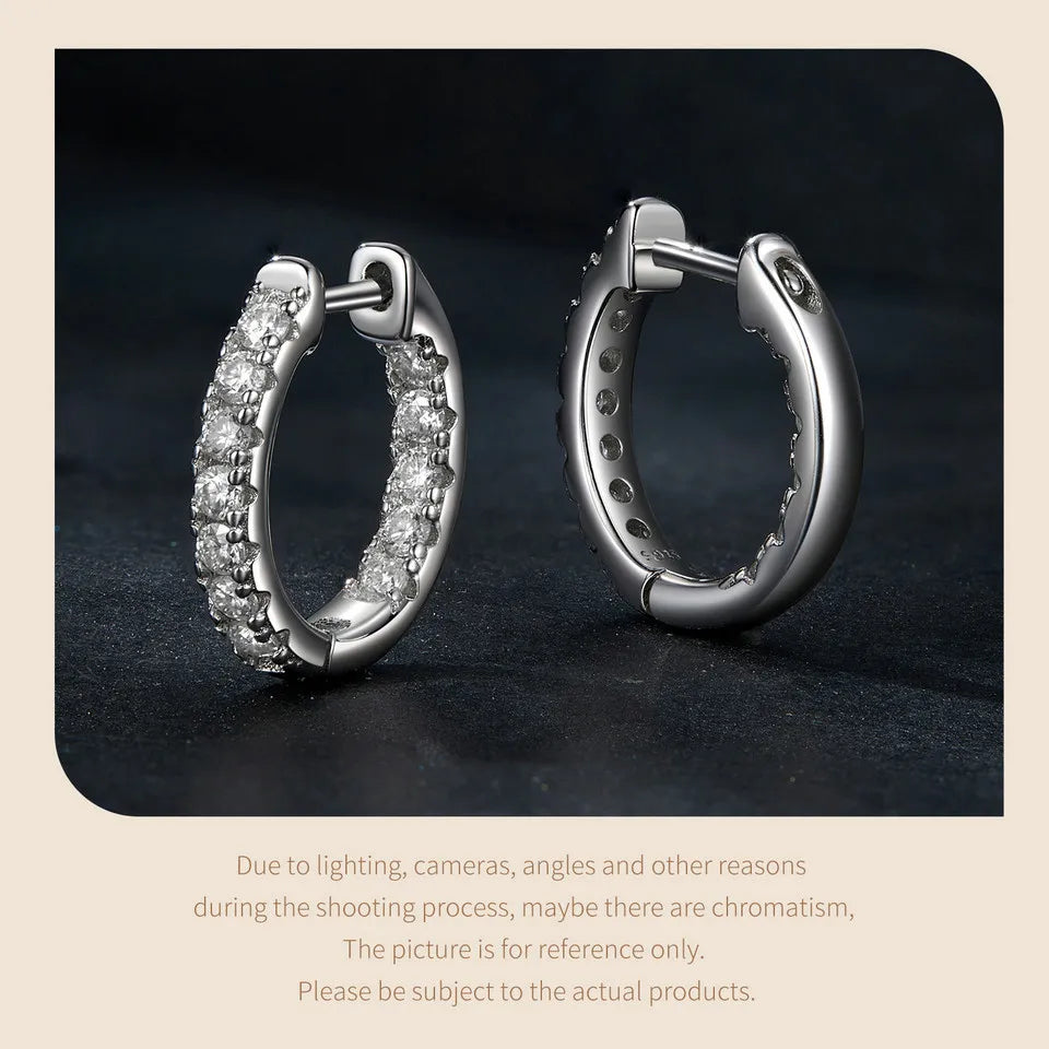Boucles d'oreilles créoles en moissanite plaquées or, en argent sterling 925, couleur D, rondes, hypoallergéniques