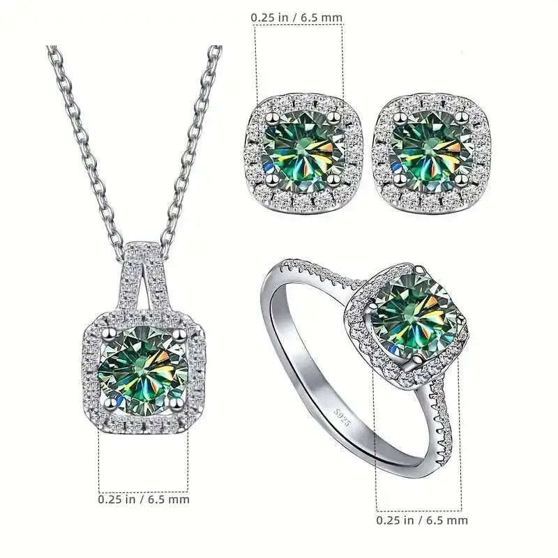 Ensemble Collier Pendentif et Clous d'Oreilles en Moissanite Ronde Couleur D Argent Sterling 925