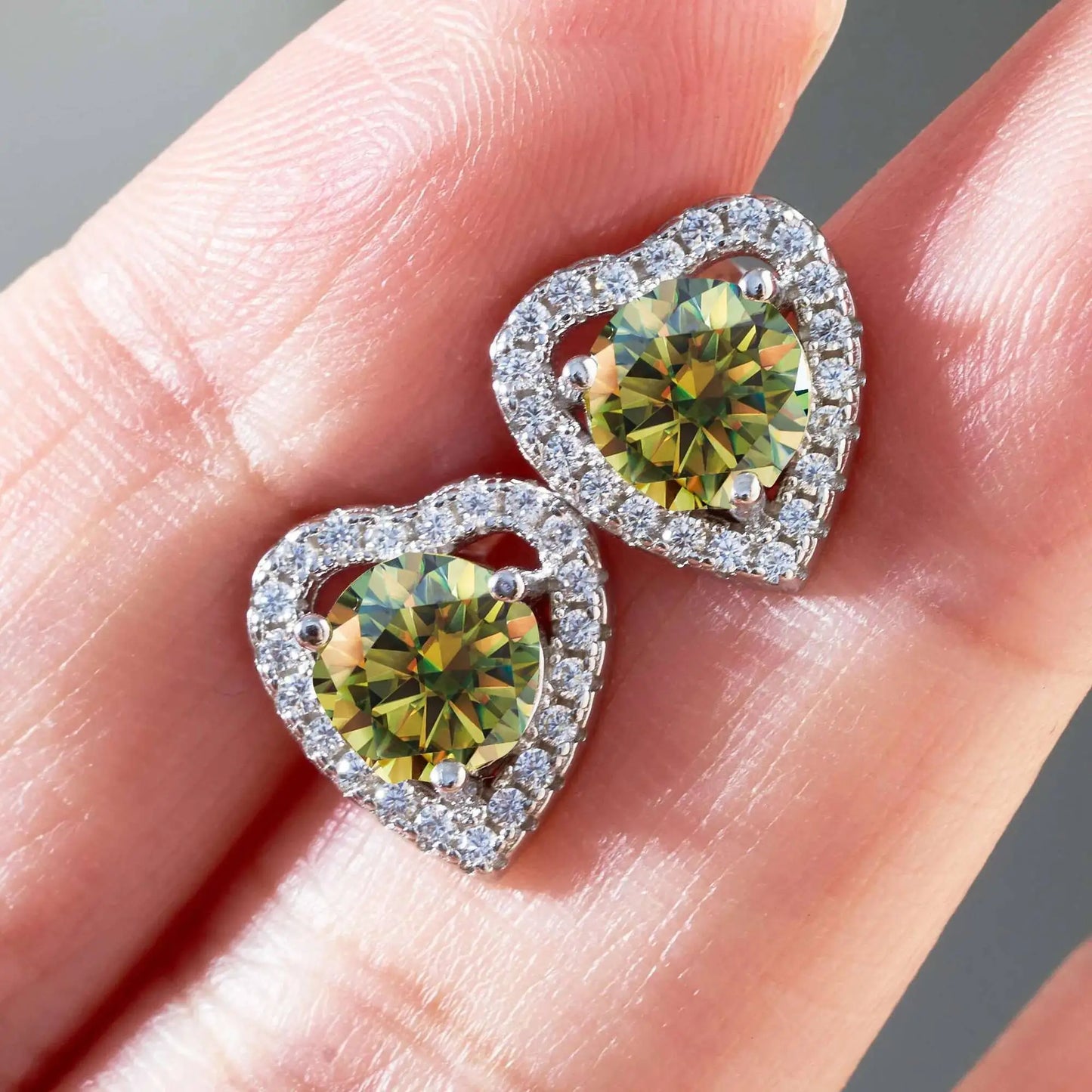 Moissanite 2ctw D Color Heart Stud Earrings 1ct Each 925 Sterling Silver