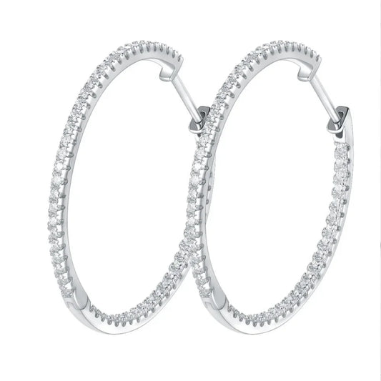Moissanite Hoop Earrings 30/50mm Sterling Silver 925 Bridal Wedding Hoops