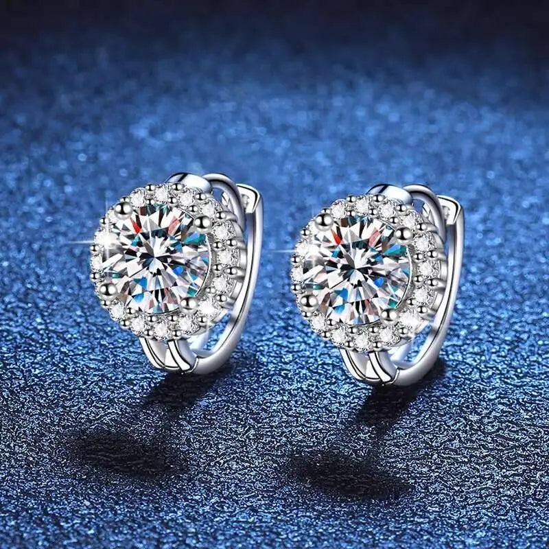 Moissanite Hoop Earrings 925 Sterling Silver Diamond-Cut Wedding Gift For Women