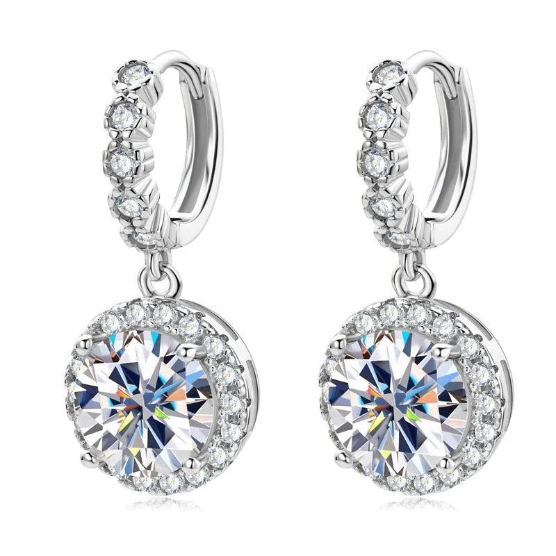Moissanite Hoop Huggie Earrings 925 Sterling Silver Dangle Drop 3ct 2ct