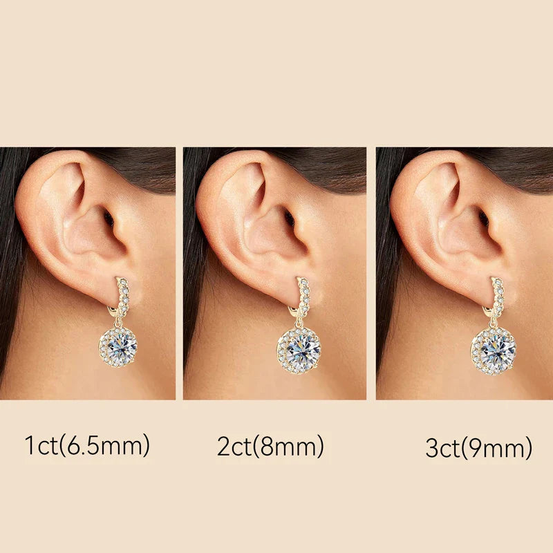 Moissanite Hoop Huggie Earrings 925 Sterling Silver Dangle Drop 3ct 2ct
