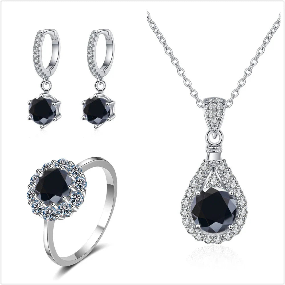 Moissanit Schmuckset 925 Sterling Silber Ring Ohrringe Anhänger Halskette Braut