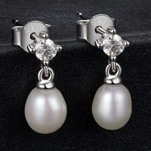 Moissanite Pearl Drop Earrings 925 Sterling Silver 0.1ct Each