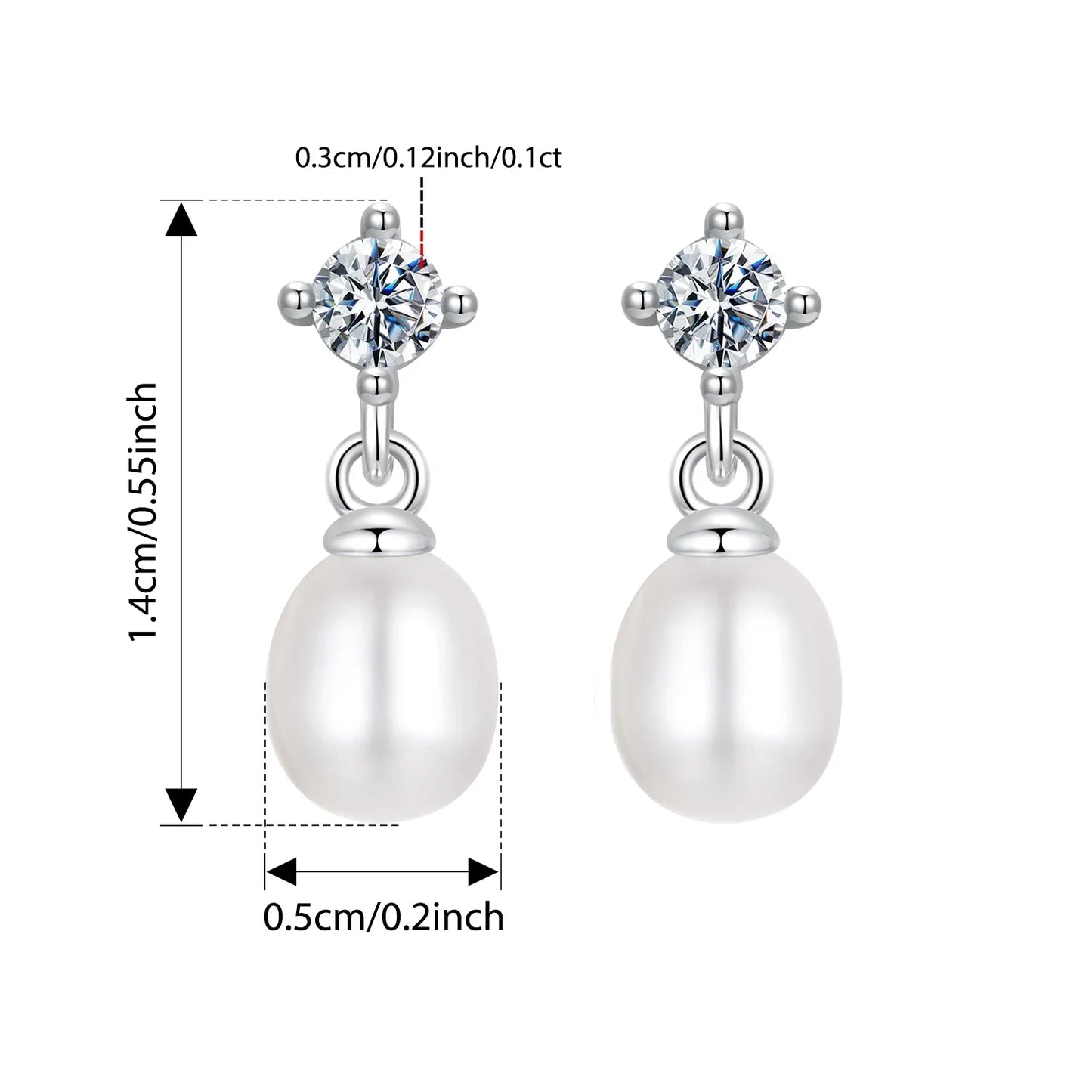 Moissanite Pearl Drop Earrings 925 Sterling Silver 0.1ct Each