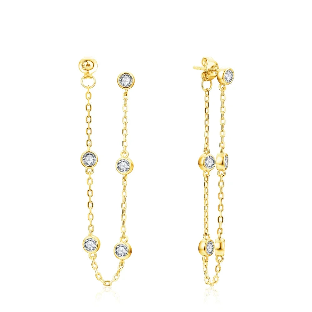 Moissanite Station Chain Drop Earrings in Sterling Silver