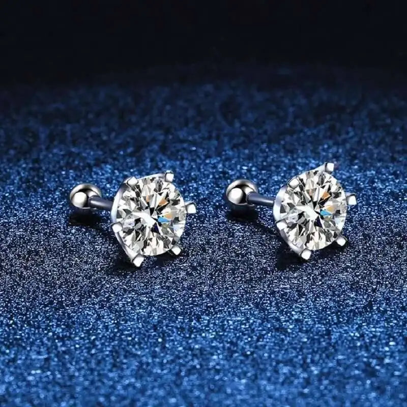 Black Moissanite Screw-Back Stud Earrings in Sterling Silver