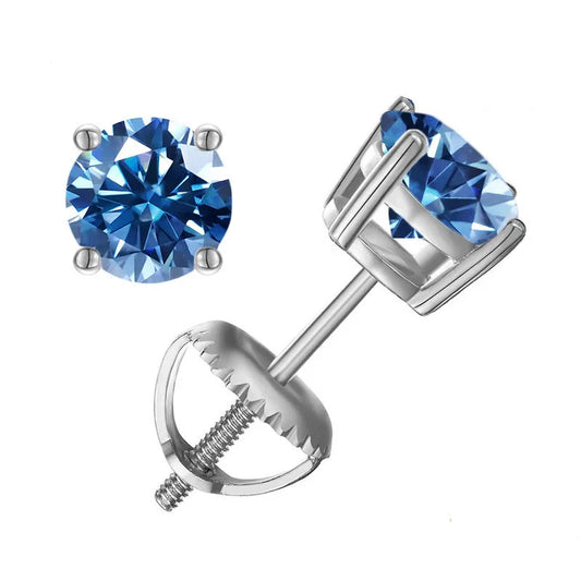 Boucles d'oreilles clous moissanite à vis 0.5-2CT, 4 griffes, en argent sterling S925