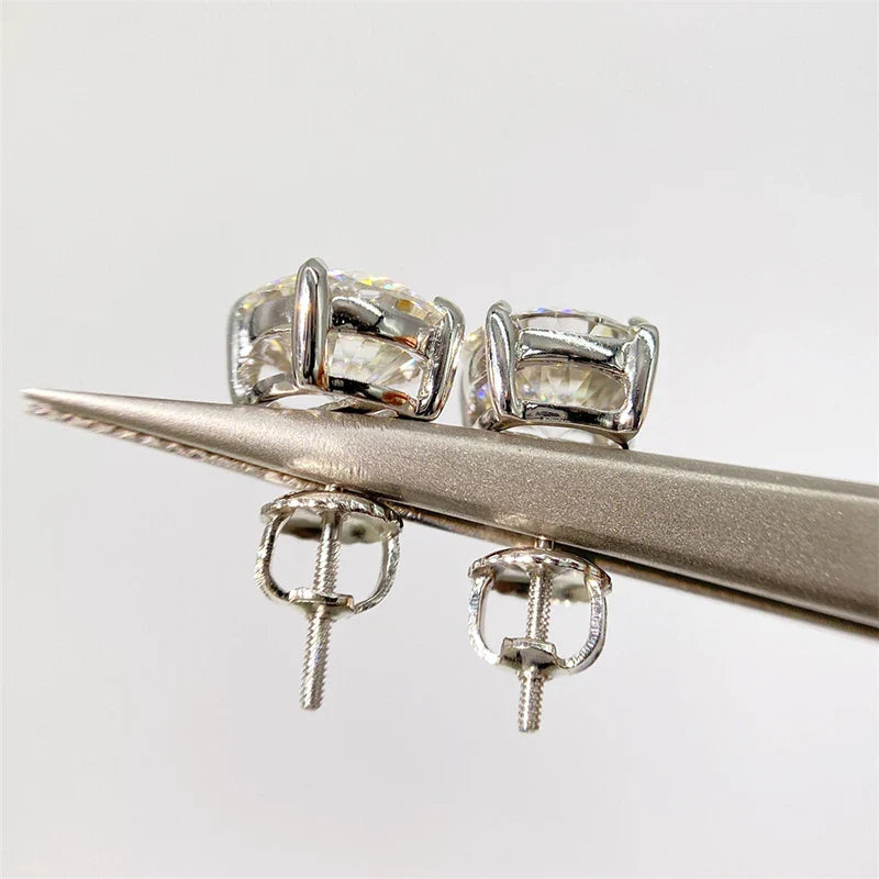 Moissanit-Ohrstecker mit Schraubverschluss 0,5-2 Karat, Vierkrappenfassung, S925 Sterlingsilber