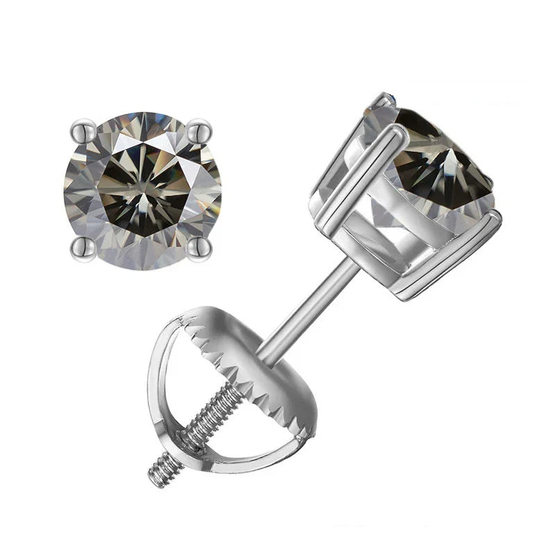 Moissanit-Ohrstecker mit Schraubverschluss 0,5-2 Karat, Vierkrappenfassung, S925 Sterlingsilber