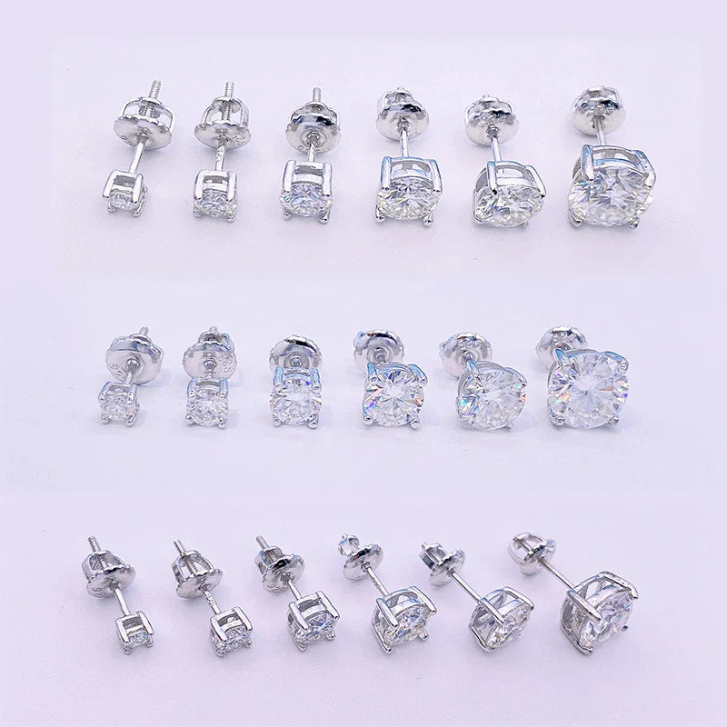 Moissanit-Ohrstecker mit Schraubverschluss 0,5-2 Karat, Vierkrappenfassung, S925 Sterlingsilber