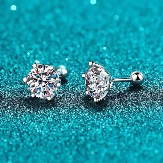 Clous d'oreilles moissanite vissés 0,2-2 carats couleur D en argent sterling 925 à 6 griffes
