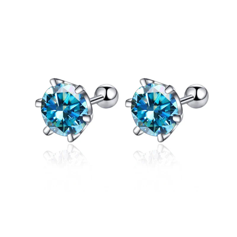 Moissanite Screw Stud Earrings 0.5-2ct D Color 925 Sterling Silver Wedding Studs