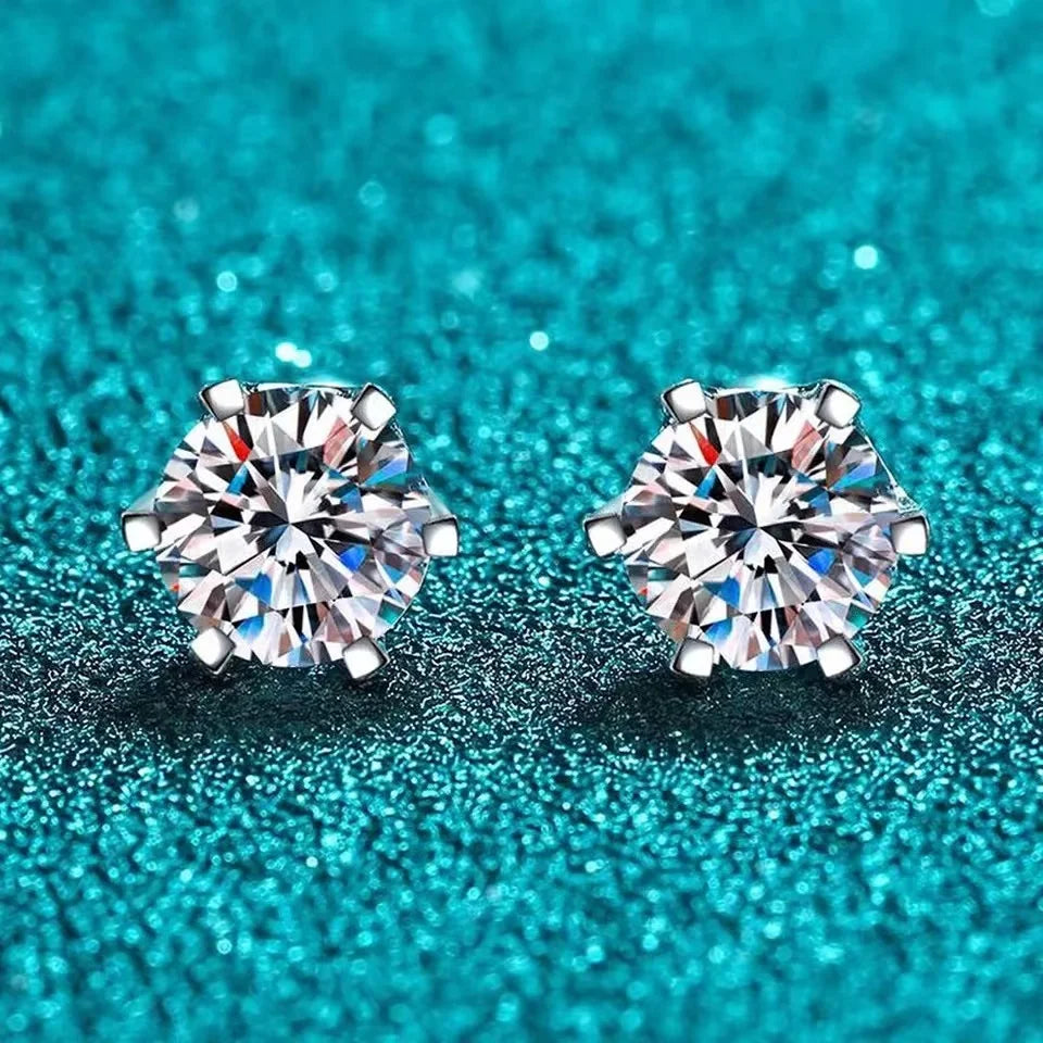 Moissanite Screw Stud Earrings D Color 6-Prong 925 Sterling Silver Wedding
