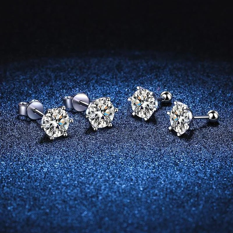 Moissanite Screw Stud Earrings D Color 6-Prong 925 Sterling Silver Wedding
