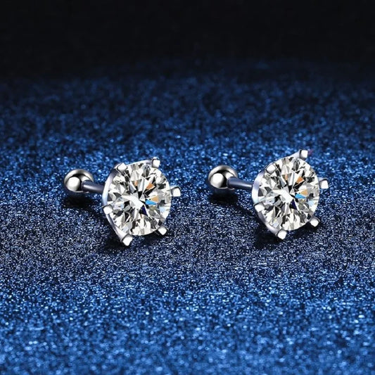 Boucles d'oreilles clous moissanite à vis, couleur D, 6 griffes, argent sterling 925, mariage