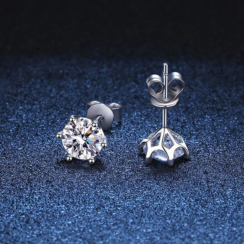 Moissanite Screw Stud Earrings D Color 6-Prong 925 Sterling Silver Wedding