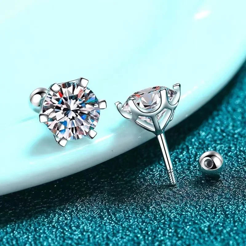 Moissanite Screw Stud Earrings D Color 6-Prong 925 Sterling Silver Wedding