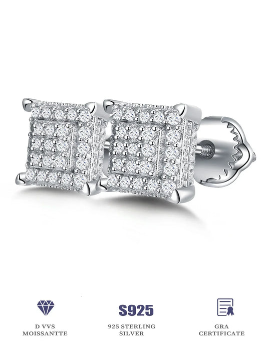Moissanite Square Stud Earrings 925 Silver Solitaire CZ Look Bridal Engagement