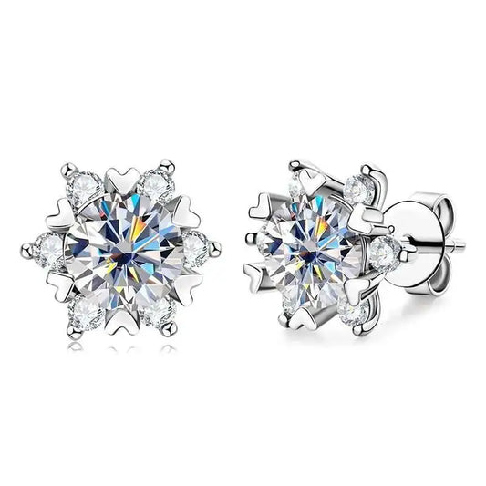 Boucles d'oreilles clous flocon de neige en argent sterling 925 Moissanite 1 carat VVS1 avec certificat